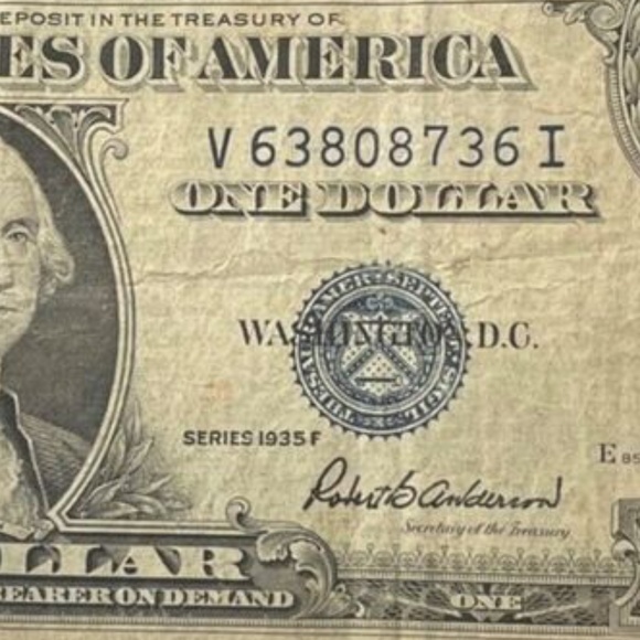 1935-F One Dollar Bank Note Pt Blue Seal Certificate Us Federal $1. Vintage - Picture 5 of 8